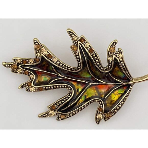 Oak Tree Leaf Brooch Liz Claiborne Fall Colors Gold Tone - Picture 2 of 9